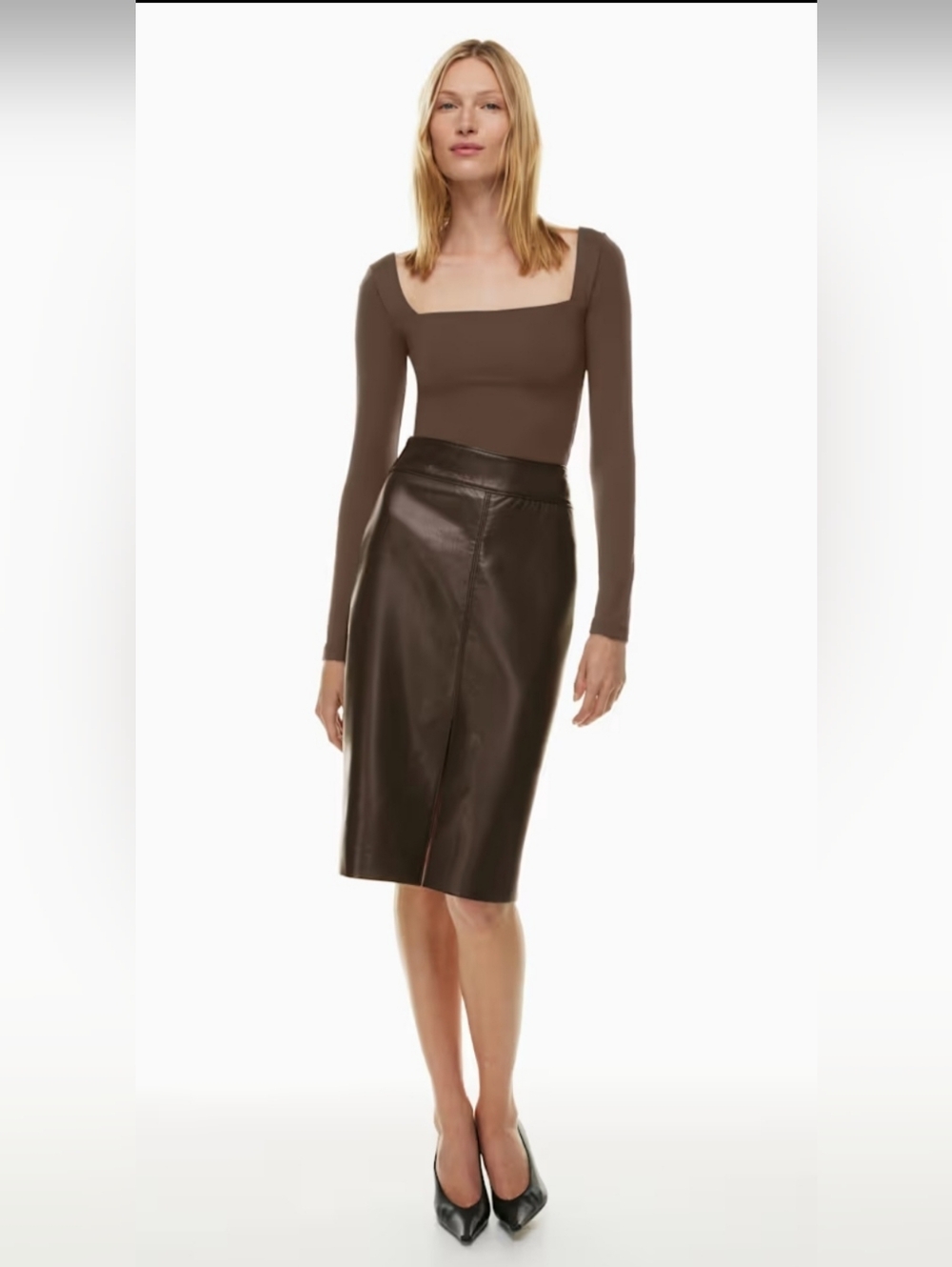 Aritzia Babaton Contour squareneck longsleeve size M, chocolate. - Picture 2 of 12